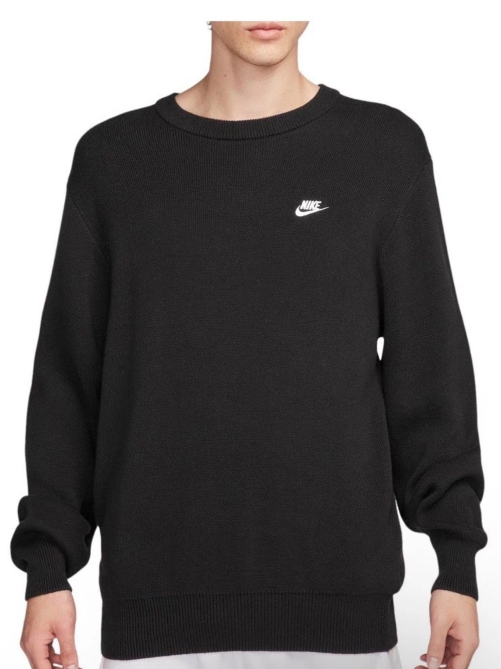 NWT Nike Men's Lightweight Cotton Black Crewneck Logo Sweater Sz L $90